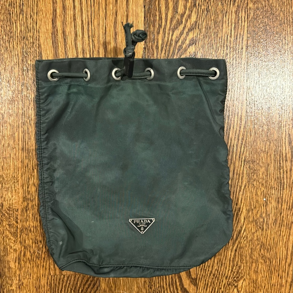 Prada Nylon Drawstring Pouch Clutch army green